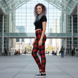 Leggings Preto e Vermelho com Padrão Harlequim