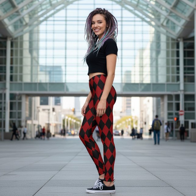 Leggings Preto e Vermelho com Padrão Harlequim (Criador carregado)