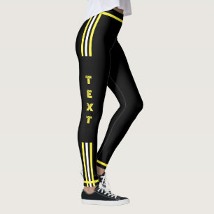 Leggings Pretos com Faixa Lateral Personalizados c