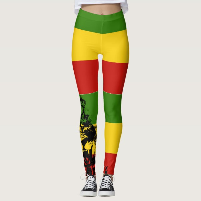Leggings Rasta Lion Vermelho Verde Dourado (Frente)