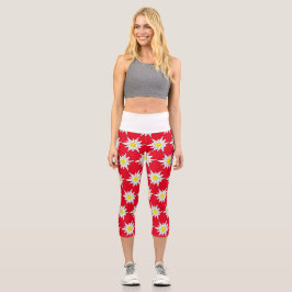 Leggings Red Capri - Padrão Floral de Edelweiss Ne
