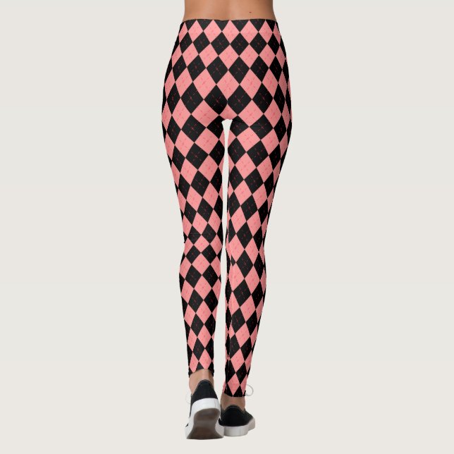 Leggings Retrô Rockabilly Rosa Preto Argyle (Verso)