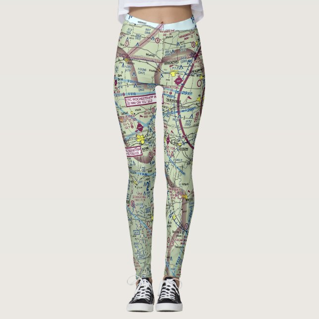 Leggings Rochester NY Aviation Map Preço de venda (Frente)