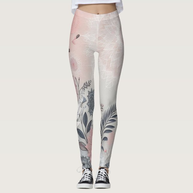 Leggings Rosa, Branca e Preta Boho Elegante (Frente)