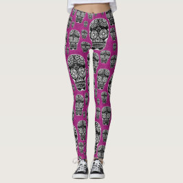 Leggings Rosa Caveira Açúcar Efeito Brilho