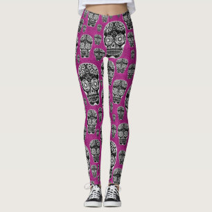 Leggings Rosa Caveira Açúcar Efeito Brilho