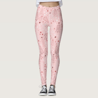 Leggings rosa de padrão de árvore de Natal