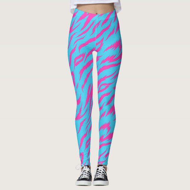 Leggings Rosa Flamejante com Fundo Azul Claro (Frente)