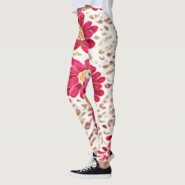 Leggings Rosa Gerbera Daisy e Pincelada Dourada