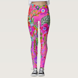 Leggings rosa-quente de fantasia florescente