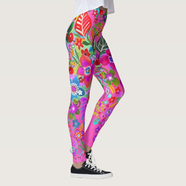 Leggings rosa-quente de fantasia florescente (Direita)