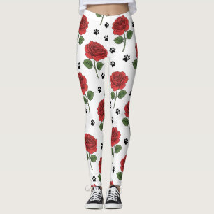 Leggings Rosa Vermelho Elegante & Estampa de Pata