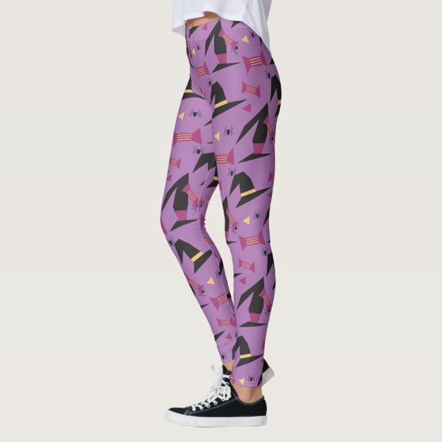 Leggings Roxas com Chapéu de Bruxa de Halloween (Esquerda)