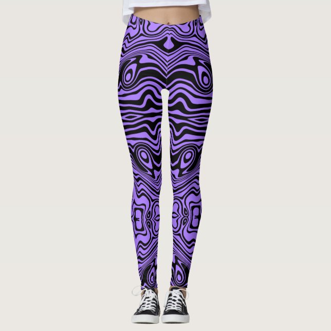 Leggings roxas pretas de faixa ondulada ou escolha (Frente)