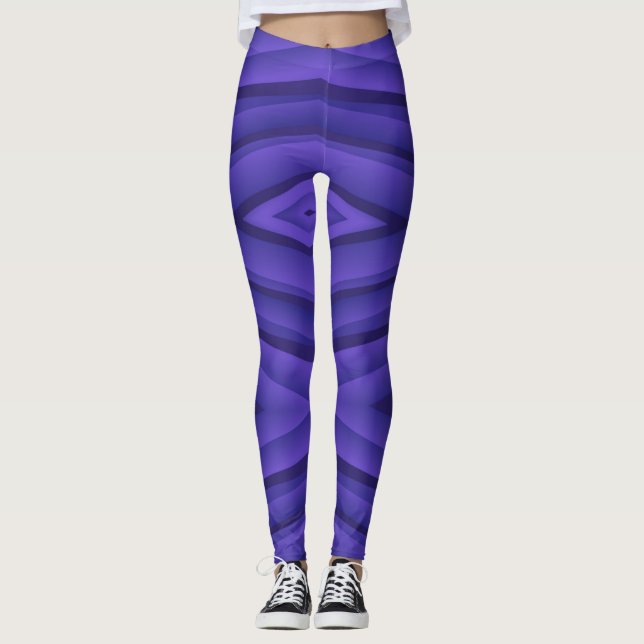 Leggings roxos com um padrão listrado geométrico (Frente)