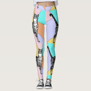 Leggings Tabby Cat Pastel Harlequin