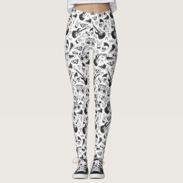 Leggings temáticas de Rock & Roll - preto e branco