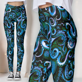 Leggings Tentáculos de polvo azuis e verdes