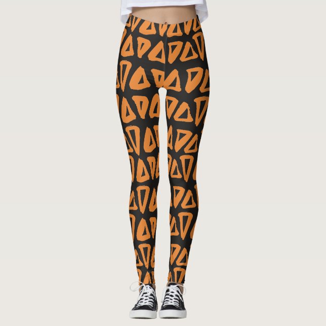 Leggings Tribais Laranja Preto Triângulos (Frente)