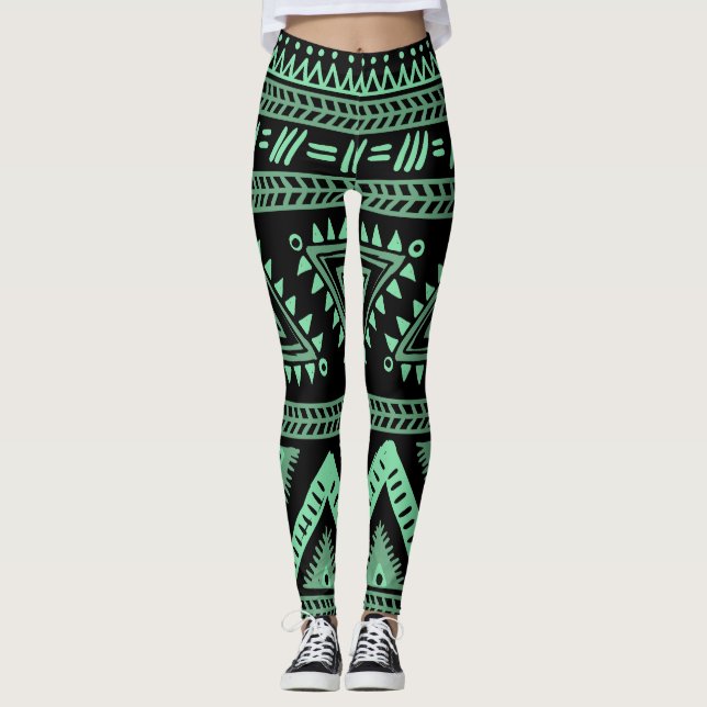 Leggings Tribais Preto e Aqua (Frente)