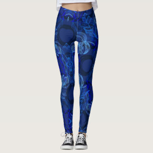 Leggings Tropical Azul Marinho Folhas Botânicas Ne