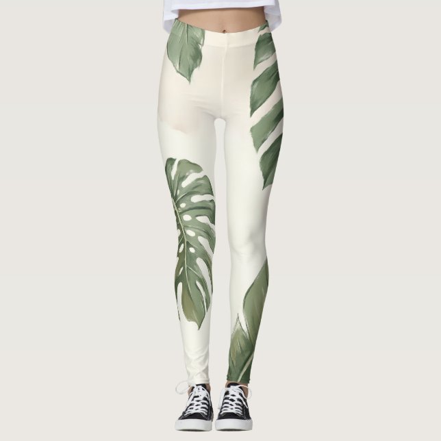 Leggings Tropical Escape – Calça de Yoga Folha de  (Frente)