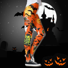 Leggings Tudo de Halloween Fofo Bruxa Fantasma Mor