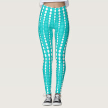 Leggings Turquesa Escuro e Bolinhas Brancas