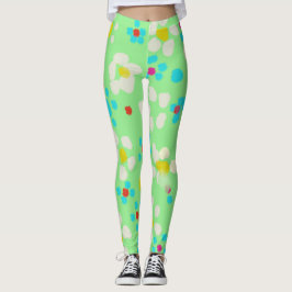 Leggings Verde-Menta com Estampa Floral e Bolinhas