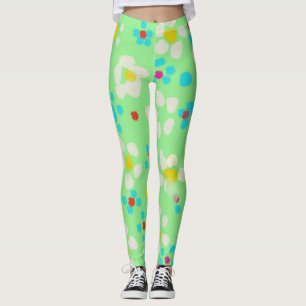 Leggings Verde-Menta com Estampa Floral e Bolinhas