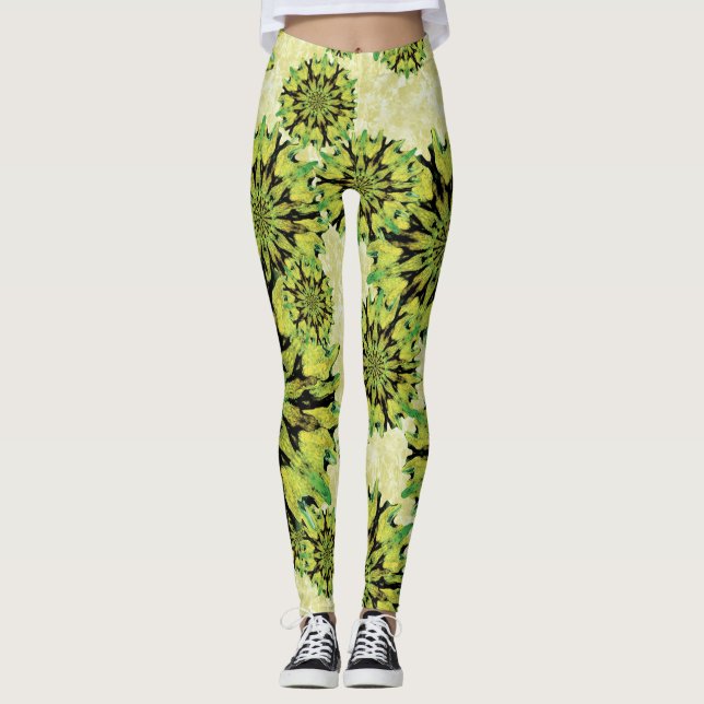 Leggings Verde Tropical com Círculos de Coral (Frente)