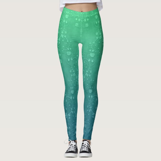 Leggings Verde Turquesa Vibrante no Estilo Boho Da (Frente)