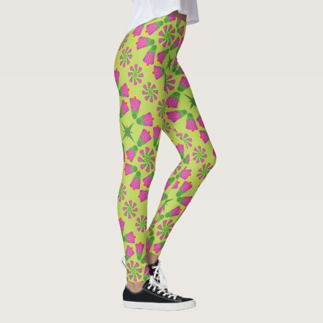 Leggings verdes da Flor Retro Bell Mandalas (Direita)