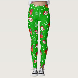 Leggings verdes de Gatinho de Natal giro