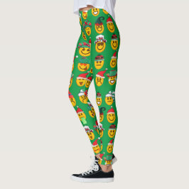 Leggings Verdes de Natal Mulheres | Leggings Emoji