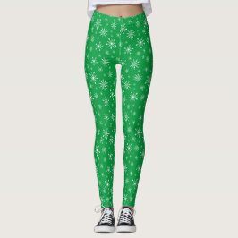 Leggings verdes e brancas em flocos de neve