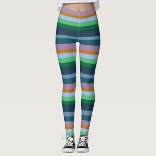 Leggings verdes, laranja, rosa e azuis