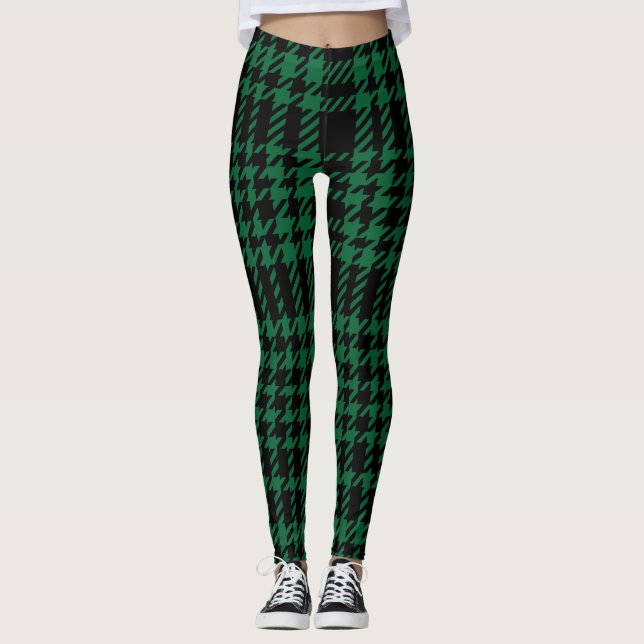 Leggings verdes/Xadrezes negras femininas (Frente)