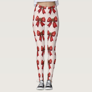 Leggings Vermelhas com Laço Festivo