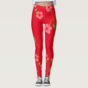 Leggings Vermelhas Florais Rosa