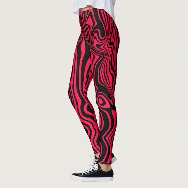 Leggings vermelhas pretas de faixa ondulada ou esc (Esquerda)
