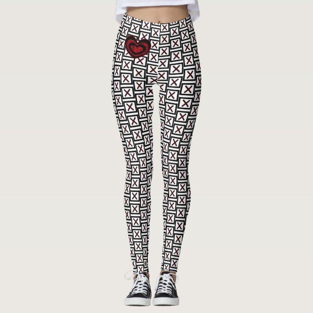 Leggings Vermelhas Pretas e Brancas para Mulheres (Frente)