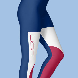 Leggings Vermelho Branco Azul Fitness EUA Retro