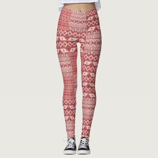 Leggings Vermelho Padrão Sudoeste (Frente)