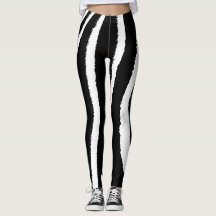 Leggings Verticais de Padrões Zebra Preto e Branco