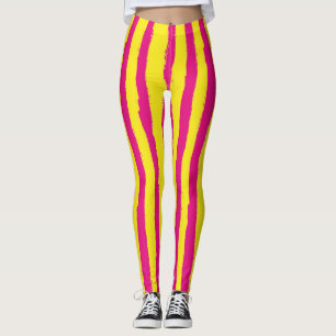 Leggings Verticais Verticais, Rosa e Amarelo,