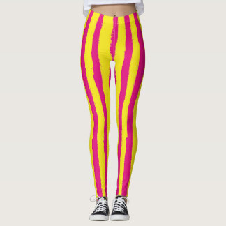 Leggings Verticais Verticais, Rosa e Amarelo,