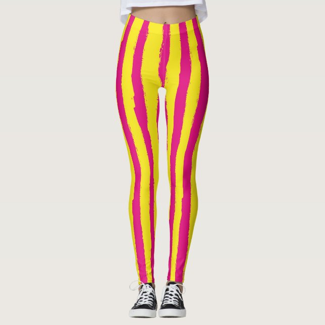 Leggings Verticais Verticais, Rosa e Amarelo, (Frente)