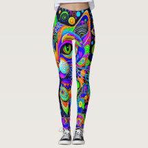 Leggings Whimsical Psychedelic Cat All-Over-Impres
