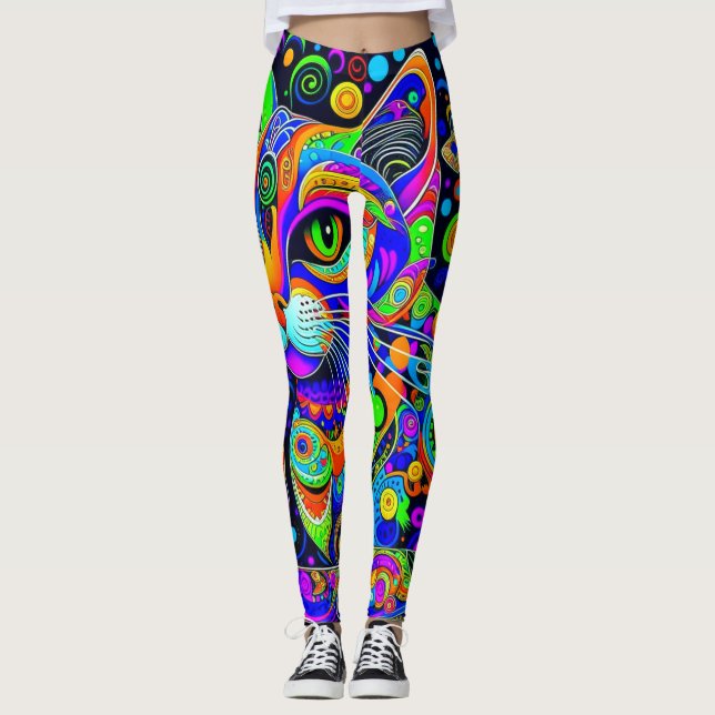 Leggings Whimsical Psychedelic Cat All-Over-Impres (Frente)